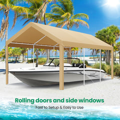 Hoteel 10'x20' Carport Heavy Duty Galvanized Car Canopy Tents with Powder-Coated Steel Frame, Quick Assembly Steel Shelter with All-Season Tarp for Outdoor Truck Boat Car Port Party Storage