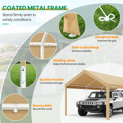 COBIZI Carport 10x20 ft Heavy Duty Car Canopy with Roll-up Windows Portable Garage with Removable Sidewalls & Door, Outdoor Canopy Carport Portable Car Tent Garage Car Canopy with Steel Frame, Gray