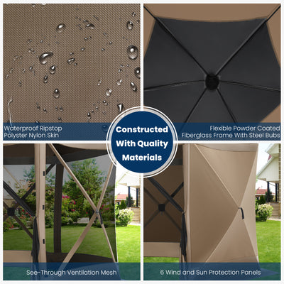 HOTEEL 12x12 Outdoor Pop Up Gazebo Tents, Portable Hub Gazebo Screen Canopy Tent with 6 Mosquito Nettings, Sidewalls, Wind Panels for Shade and Rain for Lawn, Garden, Backyard & Deck, Khaki