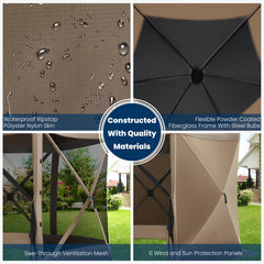 HOTEEL 12x12 Outdoor Pop Up Gazebo Tents, Portable Hub Gazebo Screen Canopy Tent with 6 Mosquito Nettings, Sidewalls, Wind Panels for Shade and Rain for Lawn, Garden, Backyard & Deck, Khaki