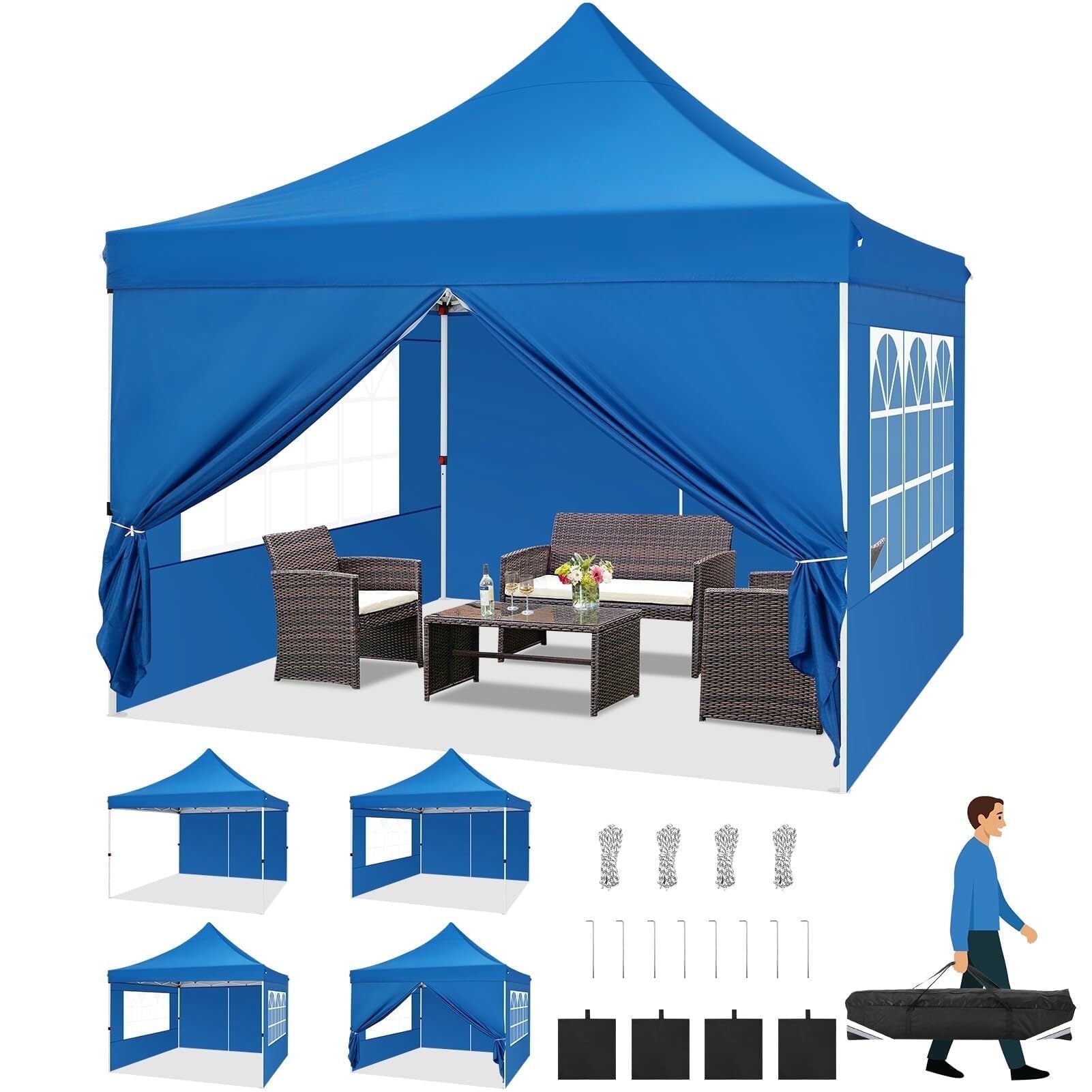 HOTEEL Pop up Canopy Tent 10x10 Commercial Instant Canopy with 4 Sidewalls & Carry Bag,Portable Tent for Parties Beach Camping Party Event Shelter Sun Shade,White