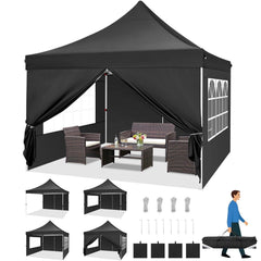 HOTEEL Pop up Canopy Tent 10x10 Commercial Instant Canopy with 4 Sidewalls & Carry Bag,Portable Tent for Parties Beach Camping Party Event Shelter Sun Shade,White