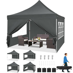 HOTEEL Pop up Canopy Tent 10x10 Commercial Instant Canopy with 4 Sidewalls & Carry Bag,Portable Tent for Parties Beach Camping Party Event Shelter Sun Shade,White