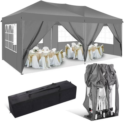 COBIZI 10'x10' Pop up Canopy Tent, Protable Canopy Tent with 6 Sidewalls Waterproof Commercial Pop up Tent for Parties, Wedding, Camping, Courtyard with Carry Bag,White SPC000202