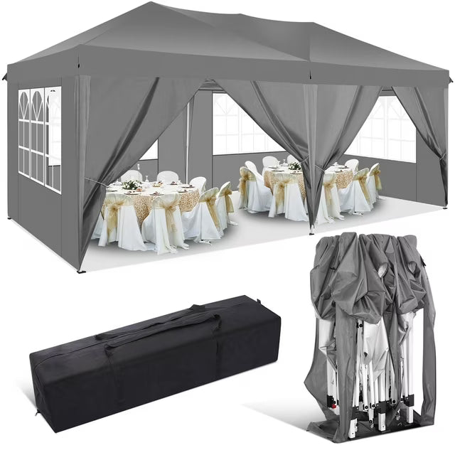 COBIZI 10'x10' Pop up Canopy Tent, Protable Canopy Tent with 6 Sidewalls Waterproof Commercial Pop up Tent for Parties, Wedding, Camping, Courtyard with Carry Bag,White SPC000202