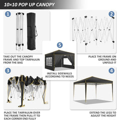 HOTEEL Pop up Canopy Tent 10x10 Commercial Instant Canopy with 4 Sidewalls & Carry Bag,Portable Tent for Parties Beach Camping Party Event Shelter Sun Shade
