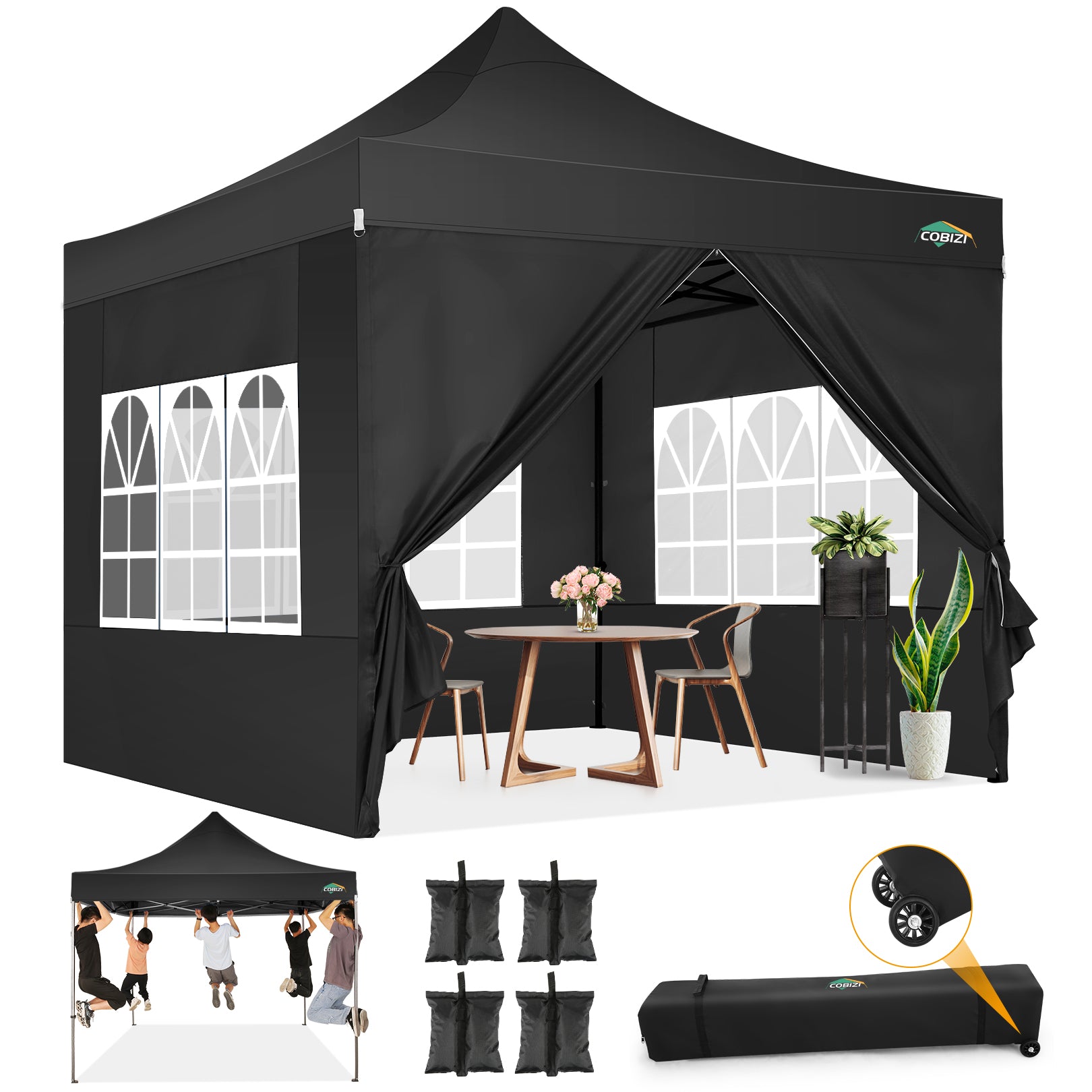 COBIZI 10'x10' Heavy Duty Pop Up Canopy with Sidewalls & 3 Adjustable Heights, SPC26