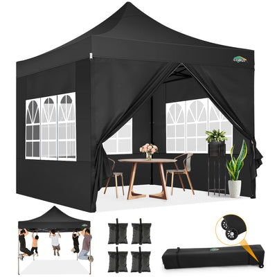 COBIZI 10'x10' Heavy Duty Pop Up Canopy with Sidewalls & 3 Adjustable Heights, SPC26