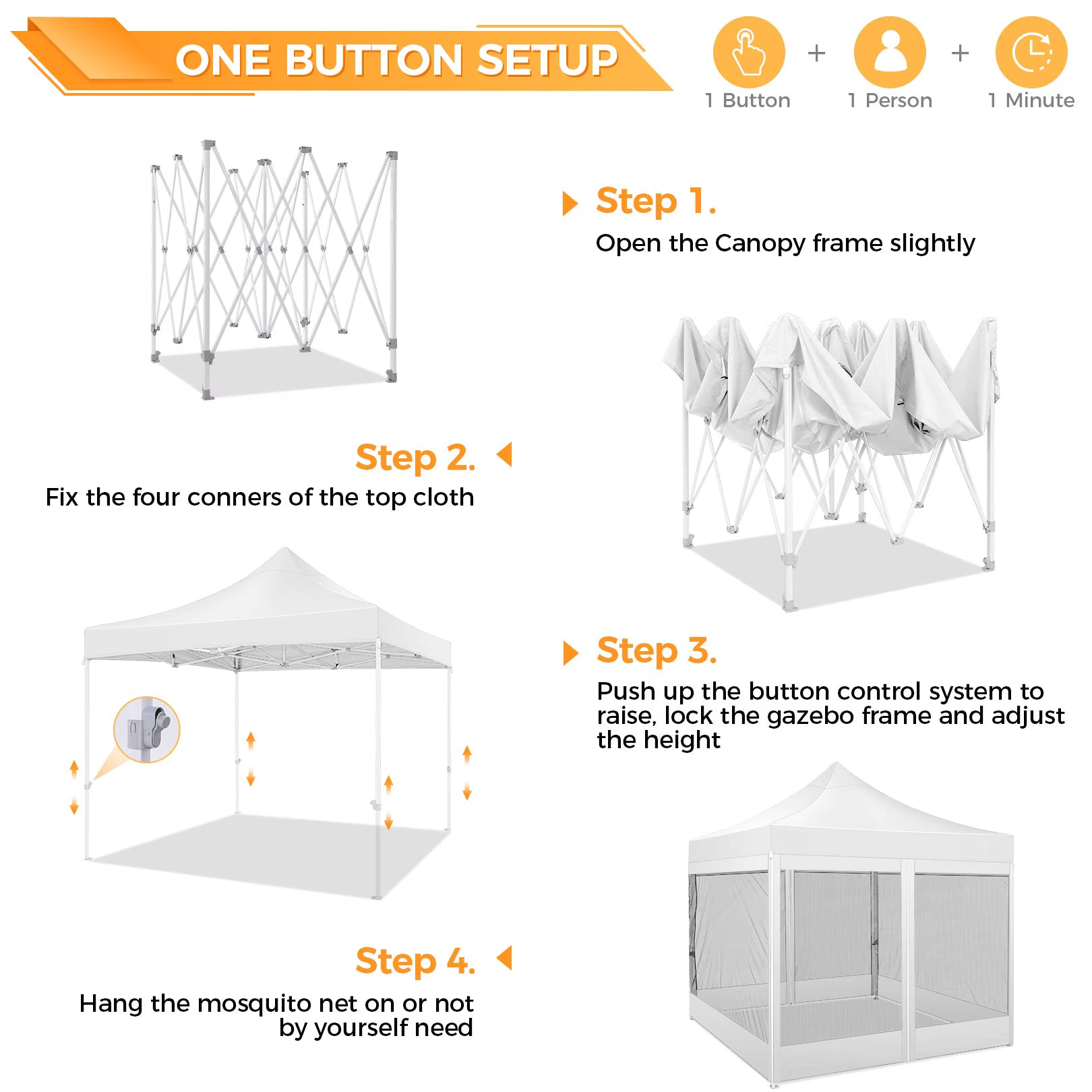 COBIZI 10'x10' Heavy Duty Pop up Canopy Gazebo with Netting Screened SPC111