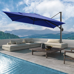 COBIZI 10x10ft Square Outdoor Patio Umbrella Cantilever Umbrella Large Offset Hanging Umbrella Aluminum Umbrella with 360°Rotation Adjustable Garden Pool Umbrella,Navy blue