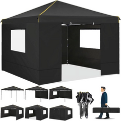 HOTEEL 10' x 10' Outdoor Canopy Party Tent EZ Pop up Canopy Portable Commercial Instant Canopy Shelter Tent Waterproof Gazebo with 4 Sidewalls & Carry Bag,Stakes & Ropes,Black