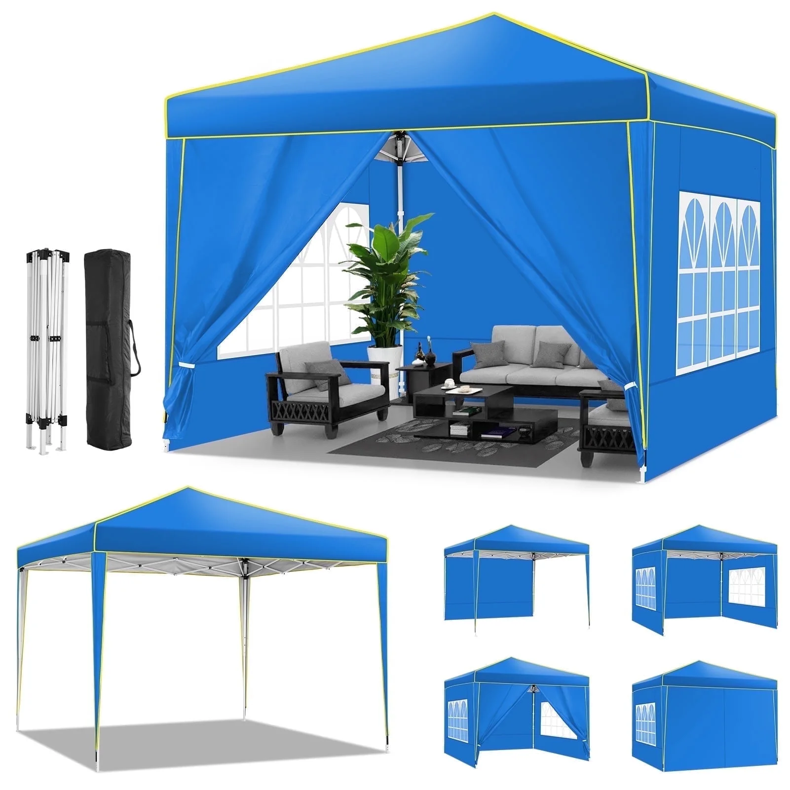 HOTEEL Pop up Canopy Tent 10x10 Commercial Instant Canopy with 4 Sidewalls & Carry Bag,Portable Tent for Parties Beach Camping Party Event Shelter Sun Shade,White