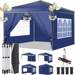 HOTEEL 10' x 10' Outdoor Canopy Party Tent EZ Pop up Canopy Portable Commercial Instant Canopy Shelter Tent Waterproof Gazebo with 4 Sidewalls & Carry Bag,Stakes & Ropes,Black