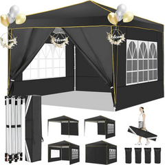 HOTEEL 10' x 10' Outdoor Canopy Party Tent EZ Pop up Canopy Portable Commercial Instant Canopy Shelter Tent Waterproof Gazebo with 4 Sidewalls & Carry Bag,Stakes & Ropes,Black