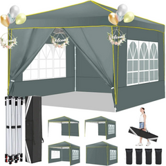 HOTEEL 10' x 10' Outdoor Canopy Party Tent EZ Pop up Canopy Portable Commercial Instant Canopy Shelter Tent Waterproof Gazebo with 4 Sidewalls & Carry Bag,Stakes & Ropes,Black