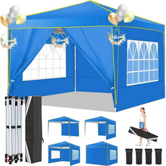 HOTEEL 10' x 10' Outdoor Canopy Party Tent EZ Pop up Canopy Portable Commercial Instant Canopy Shelter Tent Waterproof Gazebo with 4 Sidewalls & Carry Bag,Stakes & Ropes,Black