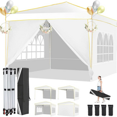 HOTEEL 10' x 10' Outdoor Canopy Party Tent EZ Pop up Canopy Portable Commercial Instant Canopy Shelter Tent Waterproof Gazebo with 4 Sidewalls & Carry Bag,Stakes & Ropes,Black