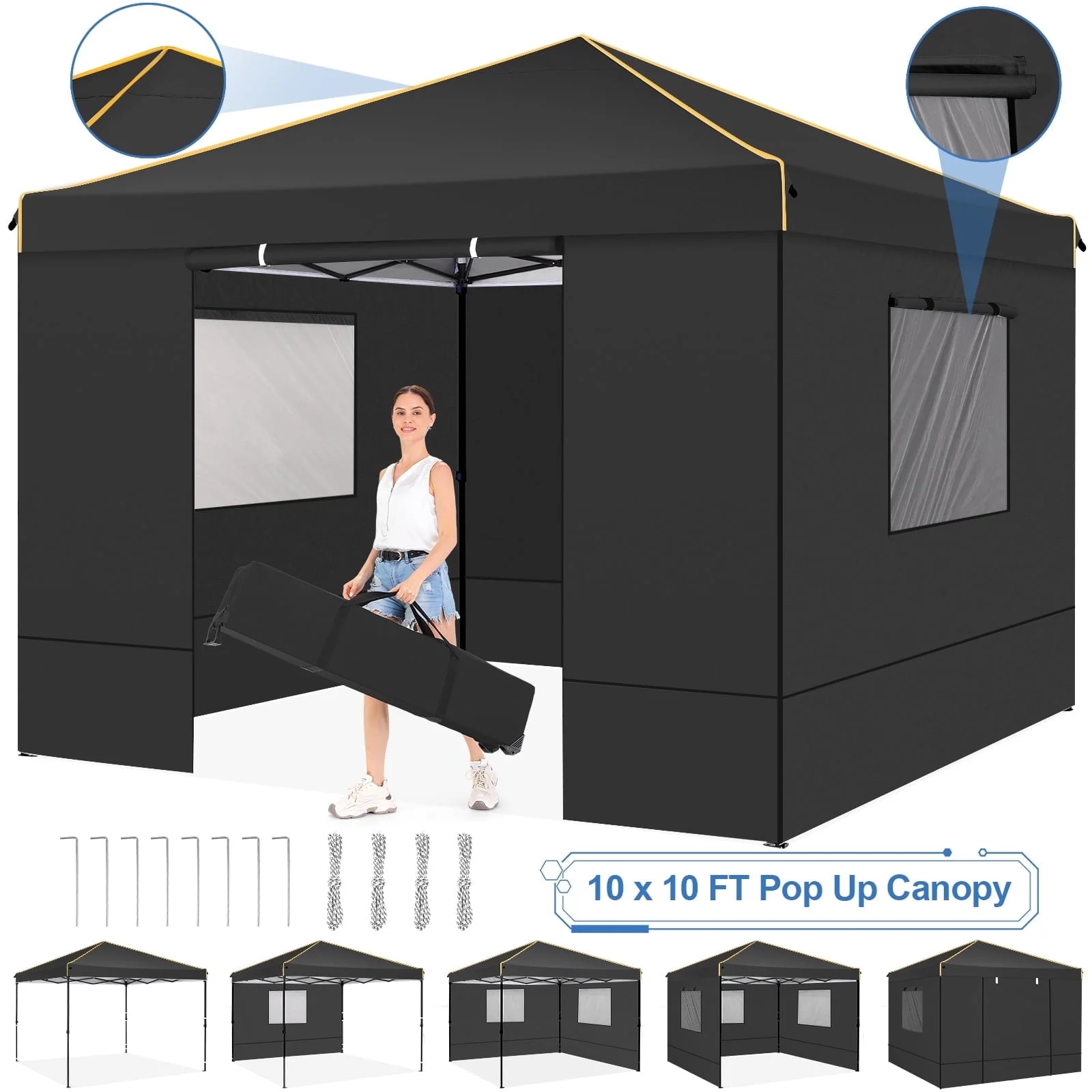 HOTEEL Pop up Canopy Tent 10x10 Commercial Instant Canopy with 4 Sidewalls & Carry Bag,Portable Tent for Parties Beach Camping Party Event Shelter Sun Shade,White