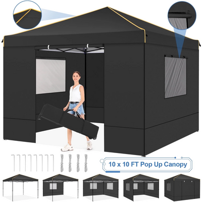 HOTEEL Pop up Canopy Tent 10x10 Commercial Instant Canopy with 4 Sidewalls & Carry Bag,Portable Tent for Parties Beach Camping Party Event Shelter Sun Shade,White