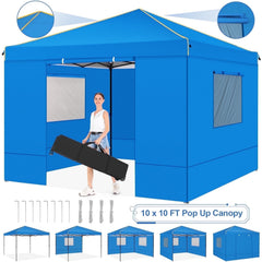 HOTEEL Pop up Canopy Tent 10x10 Commercial Instant Canopy with 4 Sidewalls & Carry Bag,Portable Tent for Parties Beach Camping Party Event Shelter Sun Shade,White