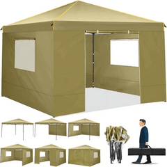 HOTEEL 10' x 10' Outdoor Canopy Party Tent EZ Pop up Canopy Portable Commercial Instant Canopy Shelter Tent Waterproof Gazebo with 4 Sidewalls & Carry Bag,Stakes & Ropes,Black