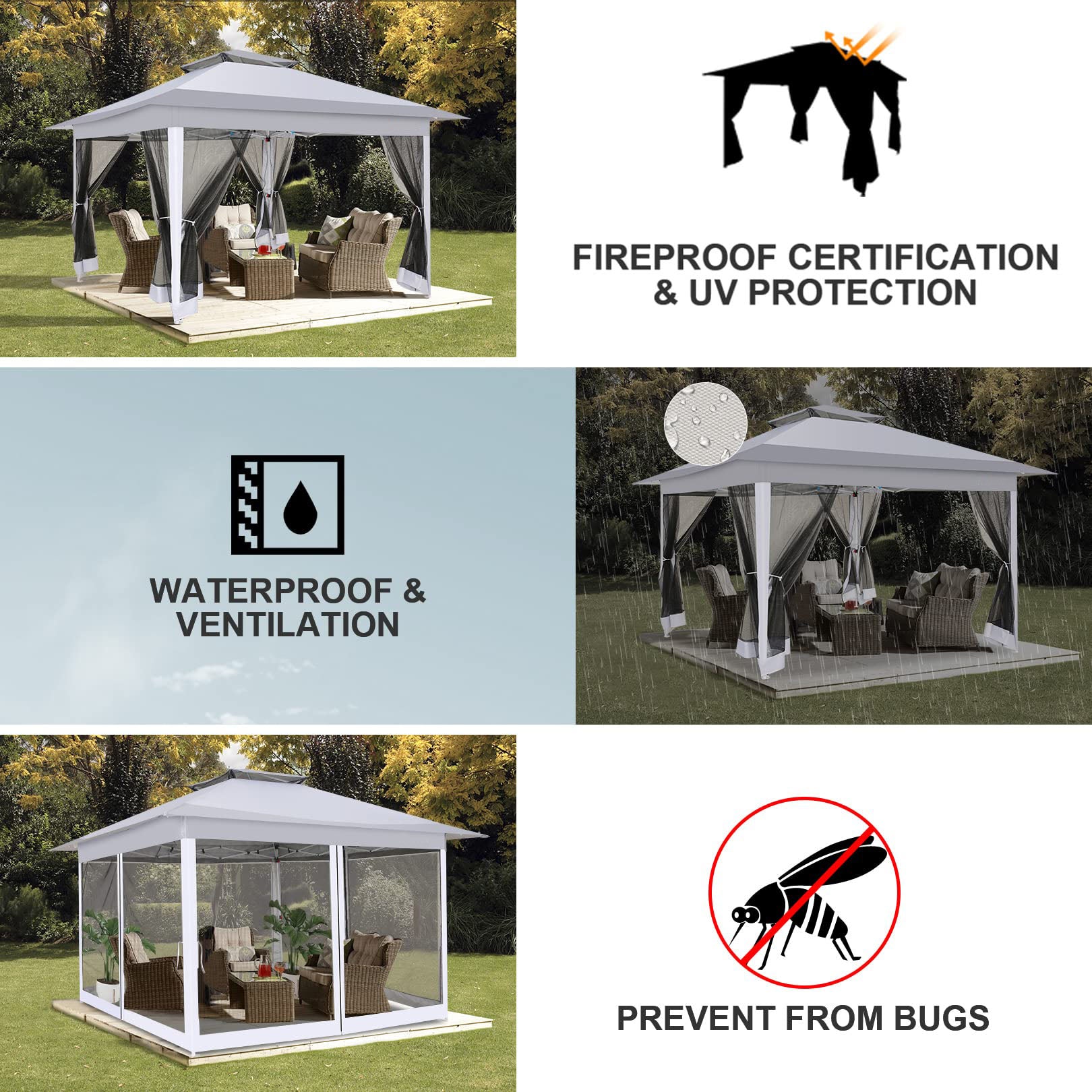 COBIZI 12'x12' Gazebo Tent Outdoor Pop up Gazebo Canopy Shelter with Mosquito Netting, Gray