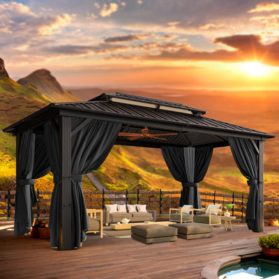 COBIZI 10'x15'  Heavy Duty Hard Top Gazebo with Curtains & Netting, Black SPC274