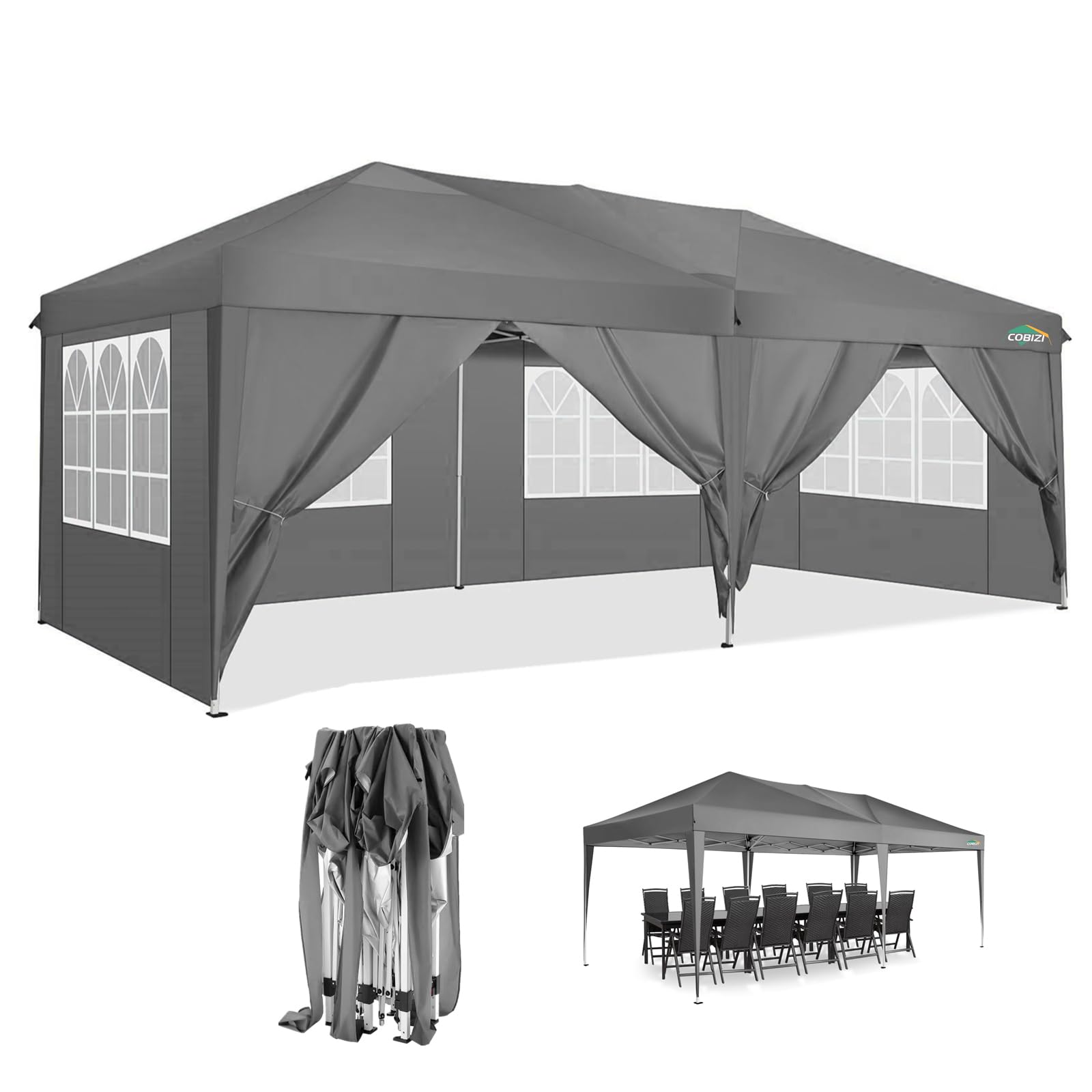 COBIZI 10'x20' Pop Up Canopy with 6 Sidewalls,Waterproof Outdoor Commercial Instant Tent,for Parties Beach Camping Event Shelter Wedding,Black