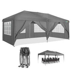 COBIZI 10'x20' Pop Up Canopy with 6 Sidewalls,Waterproof Outdoor Commercial Instant Tent,for Parties Beach Camping Event Shelter Wedding,Black