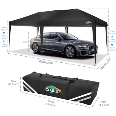 COBIZI 10'x20' Pop Up Canopy with 6 Sidewalls, Instant Set Up, SPC18