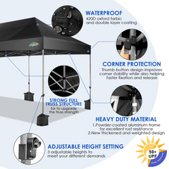 COBIZI 10x20 Pop up Canopy with 6 sidewalls Commercial Heavy Duty Canopy UPF 50+ All Weather Waterproof Outdoor Wedding Party Tents Gazebo with Roller Bag, Black