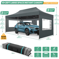 COBIZI 10x20 Pop up Heavy Duty Canopy with 6 Sidewalls,Waterproof Commercial Tent,Outdoor Gazebo for Wedding Party with Wheeled Bag