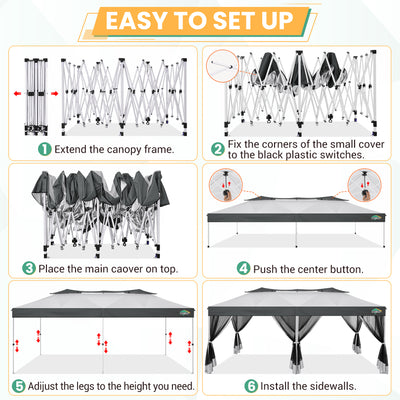 HOTEEL 10x20 Gazebo Canopy Tent with 6 Netting Sidewalls,Pop up Canopy for Parties Wedding,Commercial Easy up Gazebo with Sandbags,UV 50+