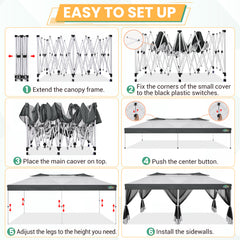 HOTEEL 10x20 Gazebo Canopy Tent with 6 Netting Sidewalls,Pop up Canopy for Parties Wedding,Commercial Easy up Gazebo with Sandbags,UV 50+