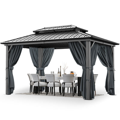 COBIZI 10'x12'  Heavy Duty Hard Top Gazebo with Curtains & Netting, Black SPC277