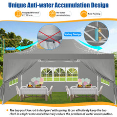 HOTEEL 10x15 Pop Up Canopy Tent Heavy Duty with 4 Sidewalls,Tents for Parties Outdoor Canopy Event Tent Wedding with Roller Bag,UV 50+ & Upgraded No Water Accumulation,Thick Hexagonal Legs