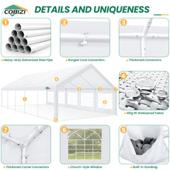 HOTEEL 16'x32' Heavy Duty Party Tent, Wedding Tent, Event Tents, Carport Event Tent with 8 Removable Sidewalls, Outdoor Canopy with Built-in Sandbag, UV50+, Big Tent For Party, Waterproof, White