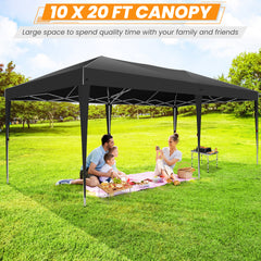 HOTEEL 10'x20' Pop Up Canopy with Sidewalls,Easy Up Canopy Tent with Carry Bag,Outdoor Canopies with 4 Sandbags,Large Tents for Outdoor Events,Wedding,Backyard,Commercial,Black