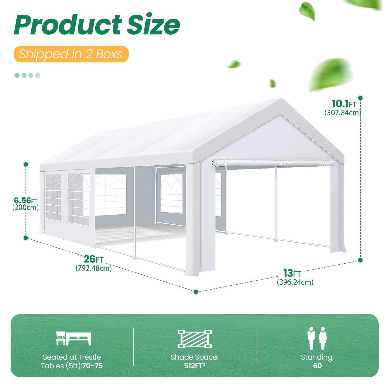 COBIZI 13'x26' Party Tent, Heavy-Duty Waterproof Outdoor White Gazebo, Event Canopy, Wedding Tarp with Removable Side Wall Windows SPC000102