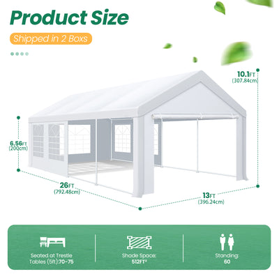 COBIZI 13'x26' Party Tent, Heavy-Duty Waterproof Outdoor White Gazebo, Event Canopy, Wedding Tarp with Removable Side Wall Windows SPC000102
