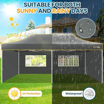 HOTEEL 10'x20' Heavy Duty Pop Up Canopy Tent,Commercial Open Air Gazebo,Hexagonal Frame & Roller Bag,Outdoor Weddings, Parties, Events (Gray)
