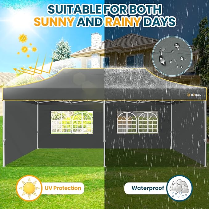 HOTEEL 10'x20' Heavy Duty Pop Up Canopy Tent,Commercial Open Air Gazebo,Hexagonal Frame & Roller Bag,Outdoor Weddings, Parties, Events (Gray)