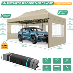 COBIZI 10x20 Heavy Duty Canopy Tent with 6 Removable Sidewalls,Pop up Outdoor Commercial Party Wedding Tent with Roller Bag,Waterproof & UV 50+,Khaki