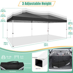 COBIZI 10' x 20' pop-up patio umbrella with side walls, waterproof canopy tent with reinforced poles, easy to set up, includes sandbags, suitable for backyards, camping, weddings, and more