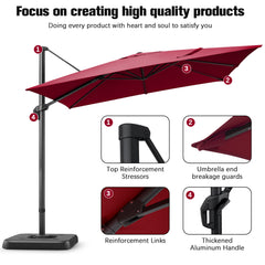 HOTEEL 10 Ft Patio Umbrella Outdoor Cantilever Square Umbrella Aluminum Offset Umbrella with Base, 360° Rotation，Burgundy