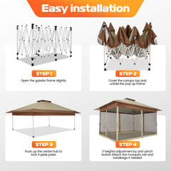 COBIZI Gazebo 13x13FT Pop Up Canopy, Canopy Tent with Mosquito Netting for Lawn, Garden, Backyard & Patio - Carpas para Patio- Water Resistant and UPF50+