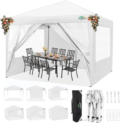 COBIZI 10'x10' Pop up & Protable Canopy Tent with 6 Sidewall & Carry Bag, Black SPC202