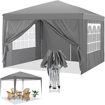 COBIZI 10'x10' Popup Canopy Waterproof Canopy with 4 Sidewalls Outdoor Commercial Instant Shelter Beach Camping Canopy Tent for Party, Black