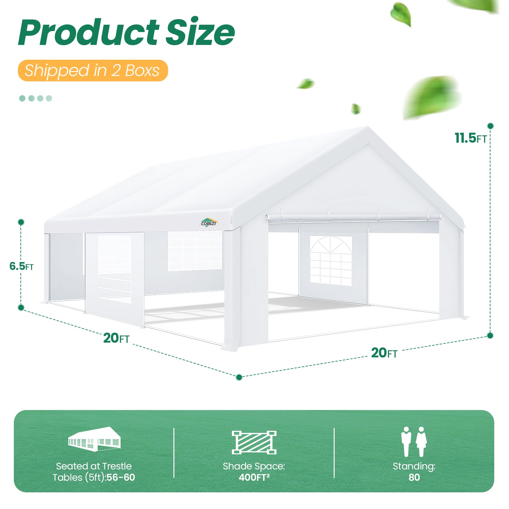 COBIZI 20'x20' Heavy Duty  Party Canopy with 6 Sidewalls & Built-in Sandbags SPC280