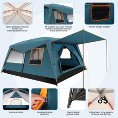 HOTEEL 10 Person Camping Tent Family Tents, Instant Cabin Tents, Family Cabin Multi Room Pop Up Tents Car Camping for Parties, Music Festival Tent, Big, Easy Up, Included Storage Pockets